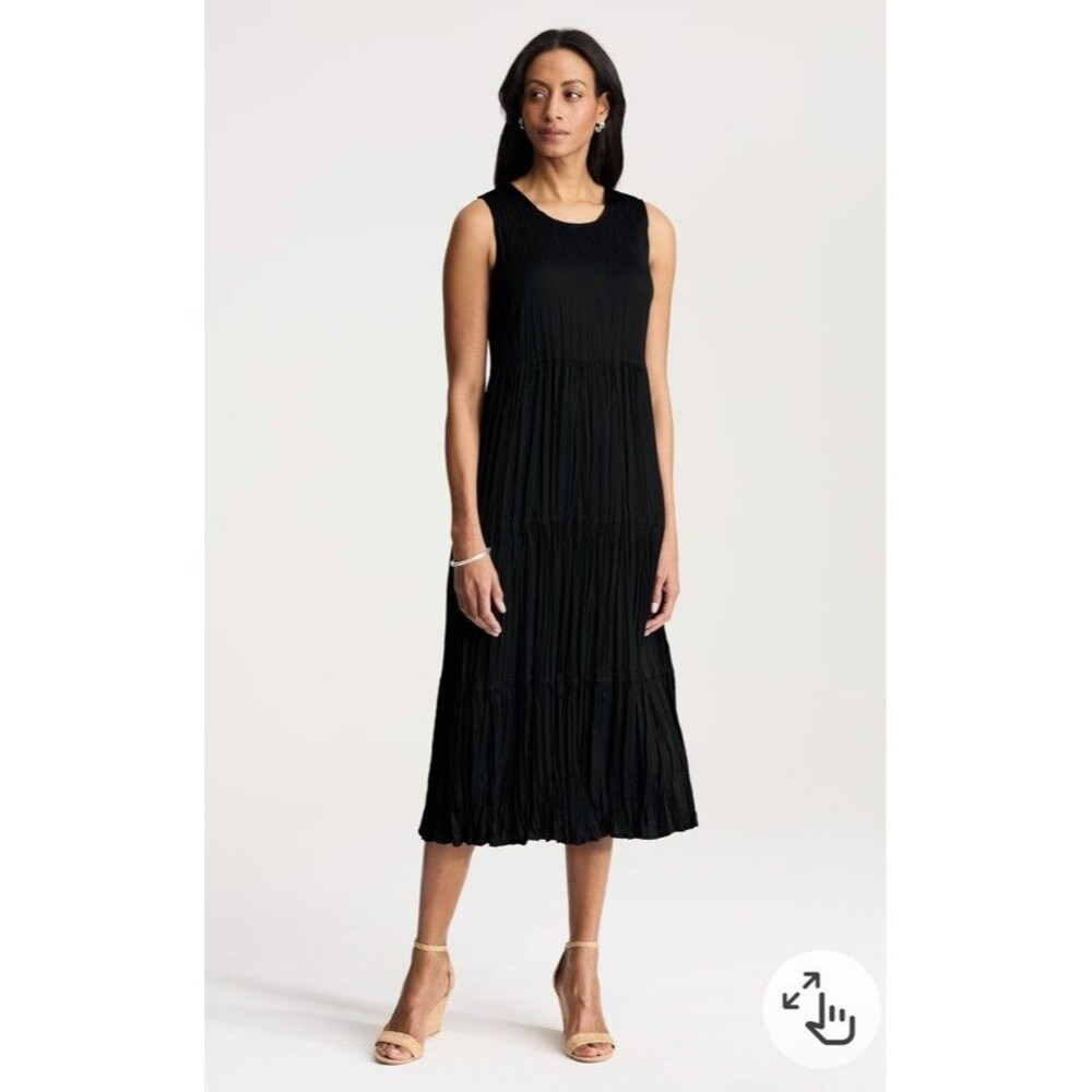 NWOT J.Jill Black Solstice Pleated Midi Dress - Size XL Crinkle Tiered LBD Chic